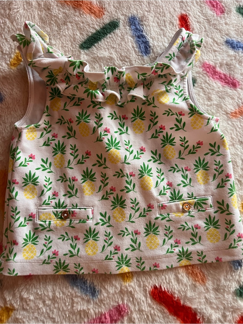 Janie and Jack White Tank Top with Yellow Pineapple & Green Leaf Print